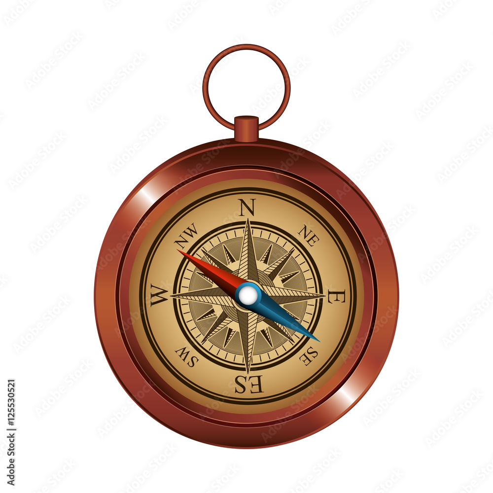 antique compass navigation device over white background. vector illustration