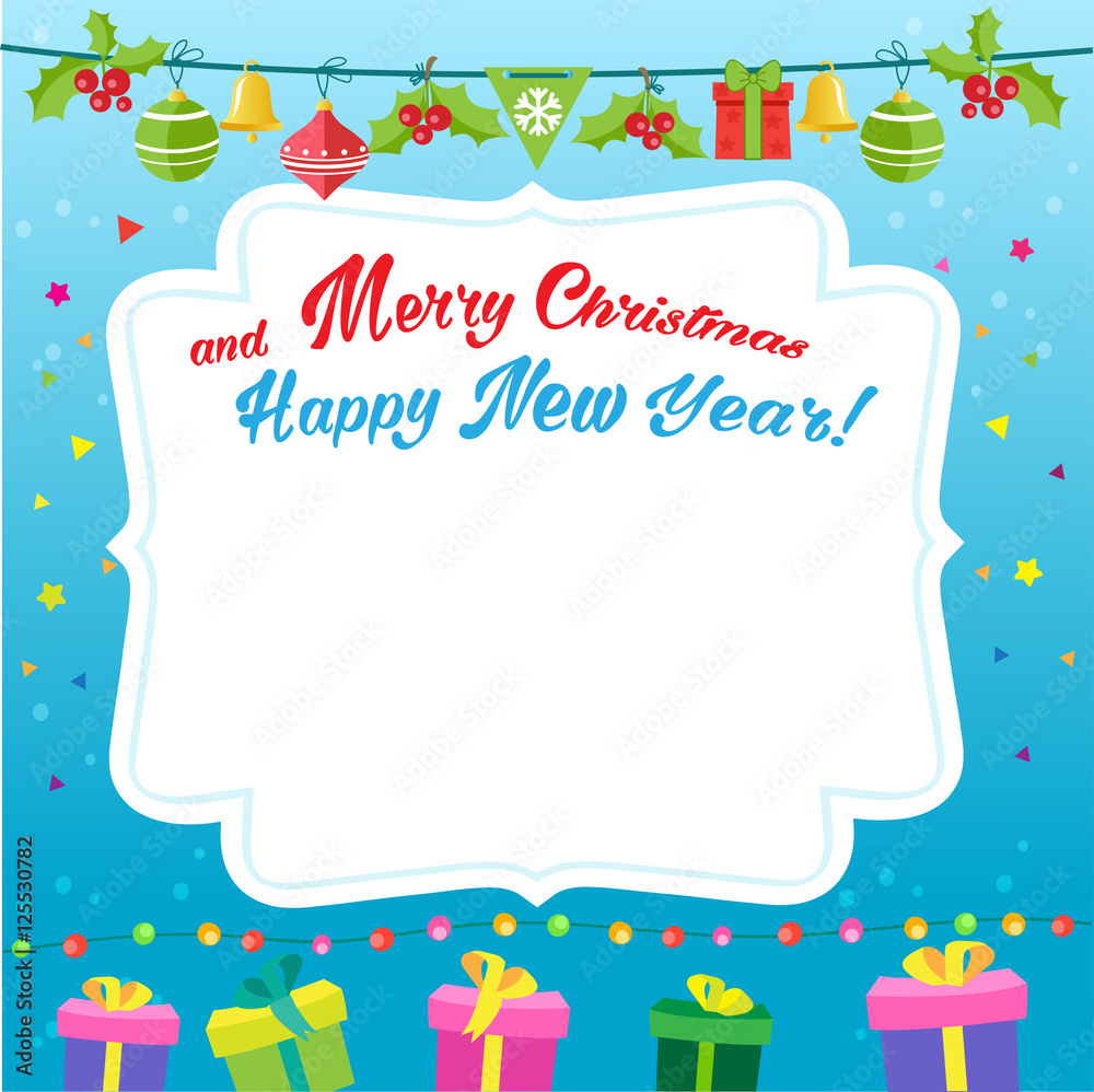 New Year Background Design Vector. Cartoon Illustration New Year Gifts, Garlands, Christmas Balls. Funny Christmas Holidays, Invitation Card, Poster, Background Vector With Space For Text Template. New Year Background Design Vector. Cartoon Illustration New Year Gifts, Garlands, Christmas Balls. Funny Christmas Holidays, Invitation Card, Poster, Background Vector With Space For Text Template.