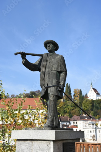 Statue, Bronze, Bronzestatue, Steyr, Flößer, Mann, Ennsbrücke, Tabor