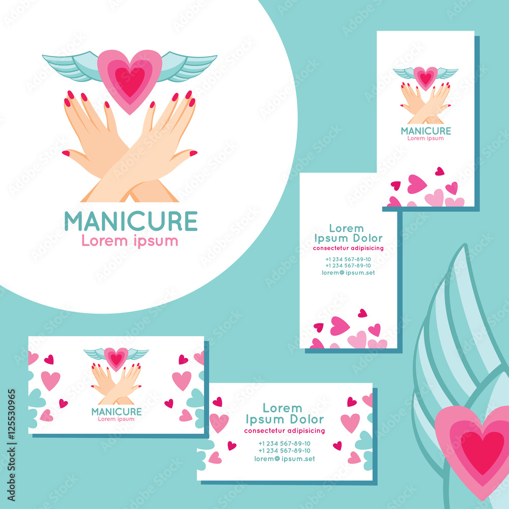 Manicure logo. Set of business cards for manicure.
