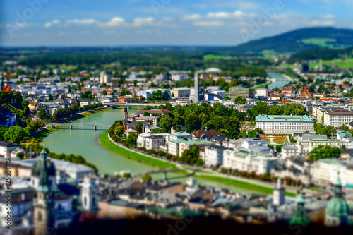 Tilt-shift aerial view to Salzburg  miniature effect