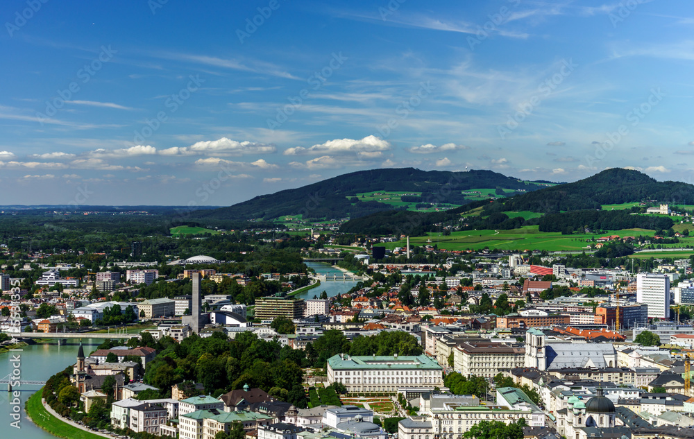 Roofs of Salzburg, aerial view, summer day