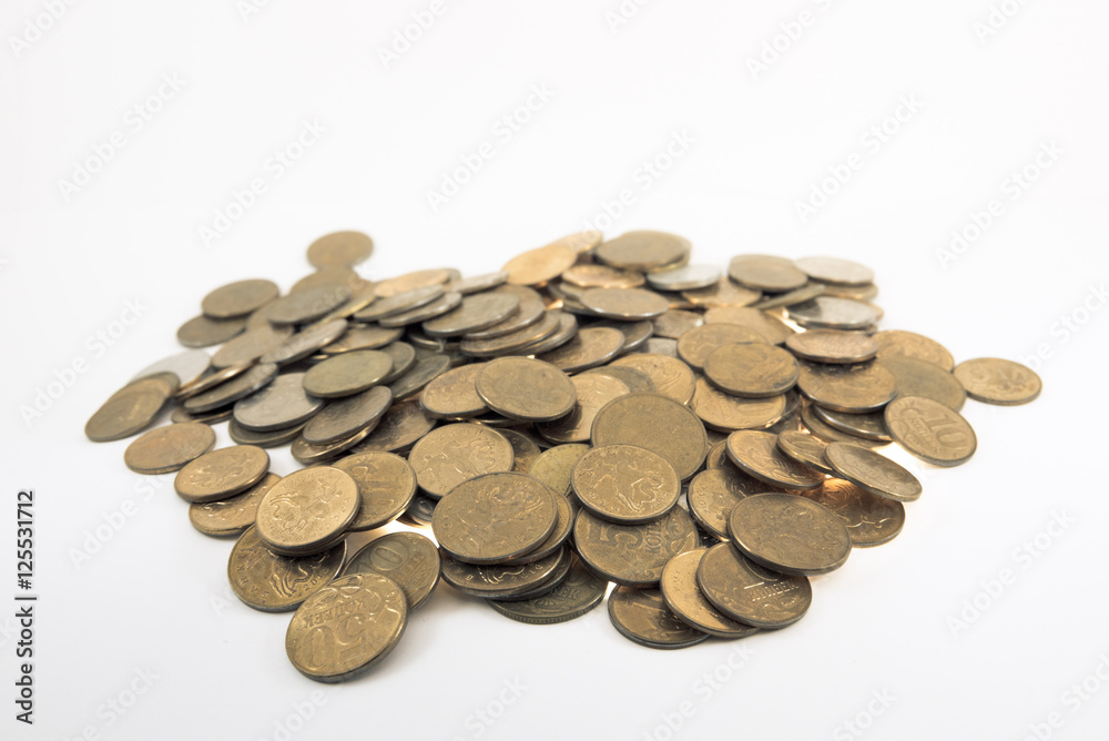 A bunch of Yellow coins on a white background A bunch of Yellow coins on a white background