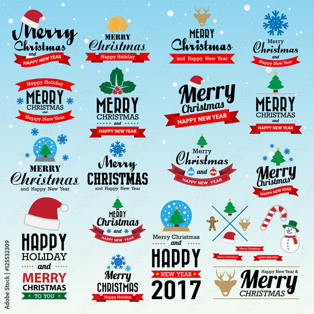 Merry Christmas and Happy New Year typographic background,Illustration eps10