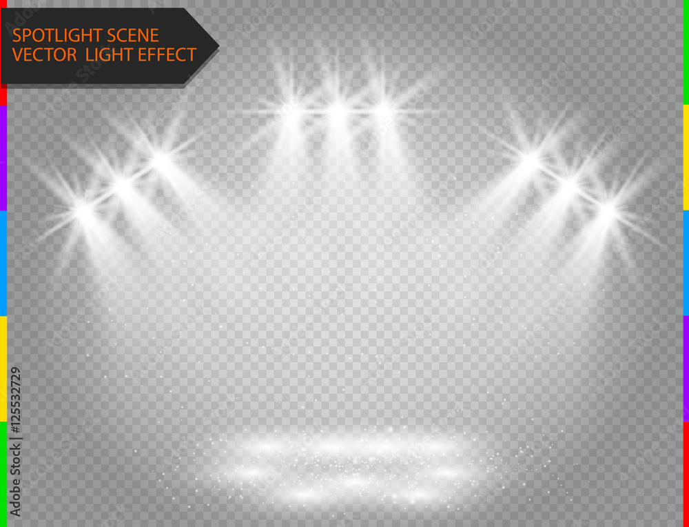 White vector spotlight light effect on transparent background. Concert ...