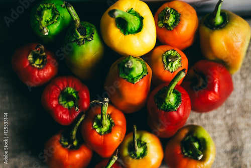 Colorful bell peppers. The view from the top