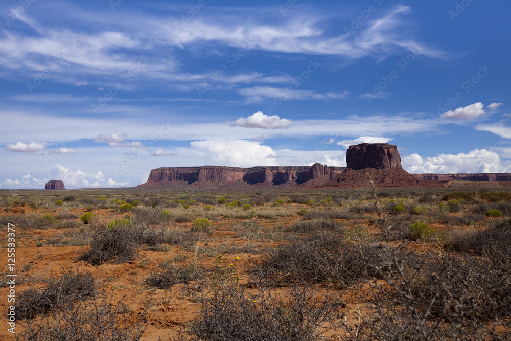 Monument Valley in Utah with blue sky