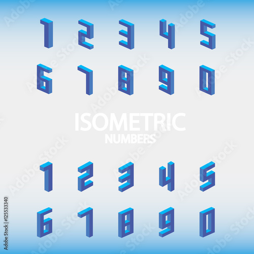 Set of isometric numbers blue.