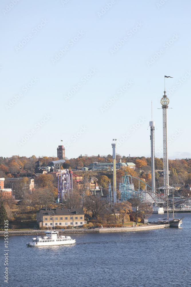 The beautiful Skeppsholmen and the amusement park Grona Lund in