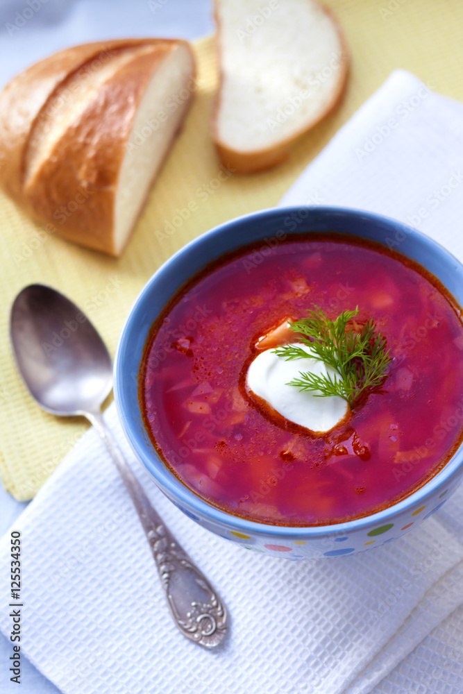 Borsch - traditional Ukrainian beetroot and cabbage soup