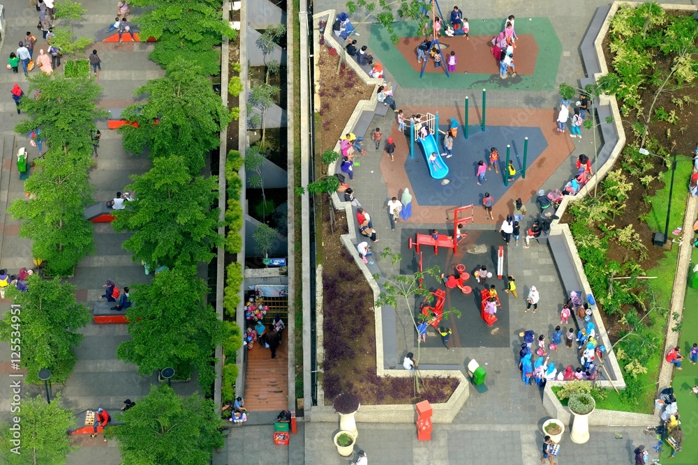 People activity in city park seen from top