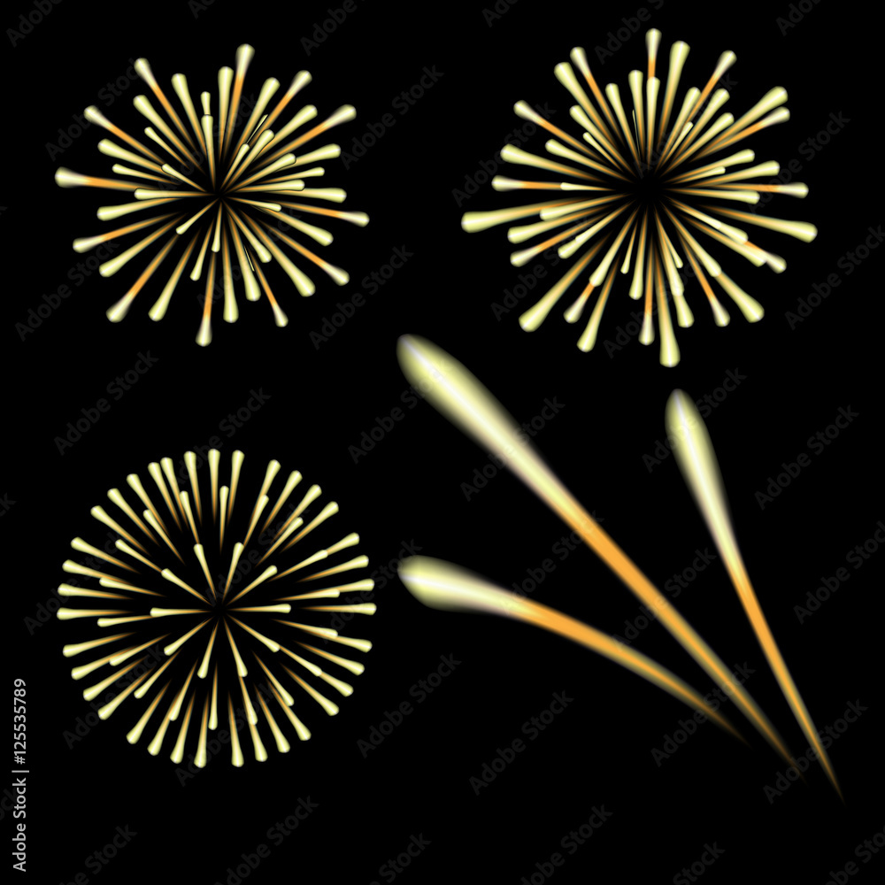 Obraz premium Bright fireworks in honor of the Feast on a black background. illustrations