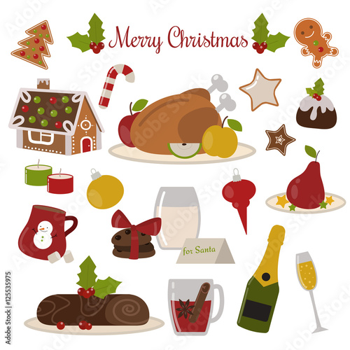 Christmas food vector set.