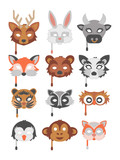 Set of cartoon animals party masks vector.