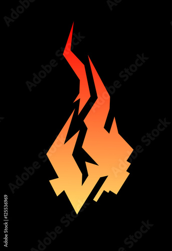 Stylish vector fire with broken angular shape on a black backgro