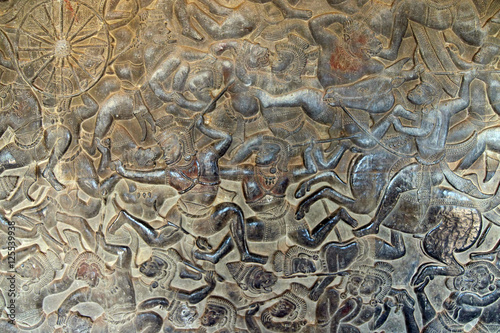 Langka battle, carved  bas relief from Ramayana photo