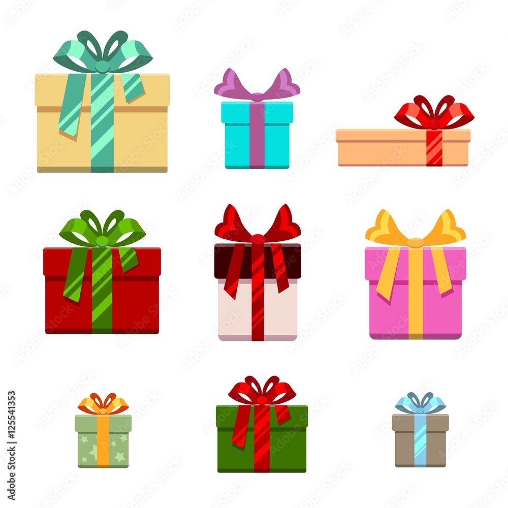 Set of gift box flat and cartoon style.  for birthday, happy new year  christmas, vector illustration