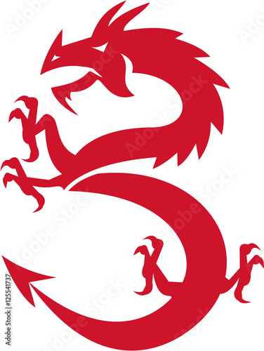 Red Dragon Prancing Silhouette Retro