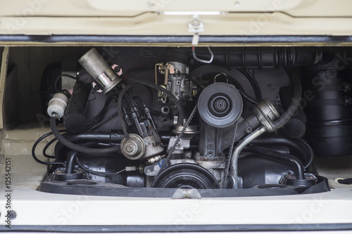 Vintage rv camper-van engine close-up