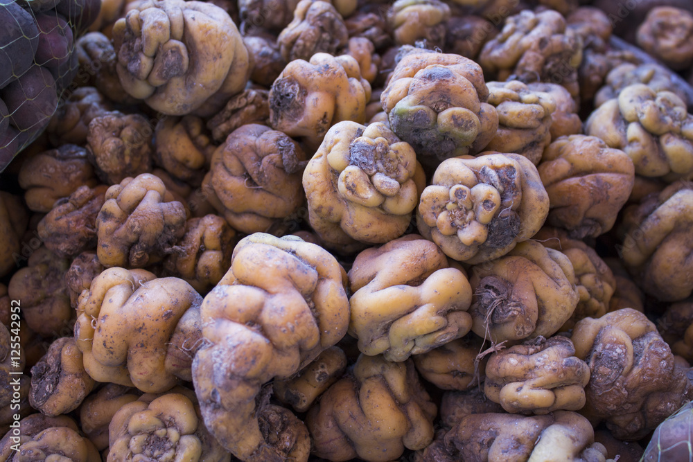 Peruvian native potatoes on a market in Arequipa, Peru. Peruvian native potatoes on a market in Arequipa, Peru.