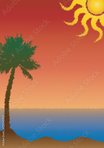 Tropical style leaflet, poster or flyer with palm tree and sun