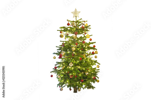 decorated christmas tree on a white background photo