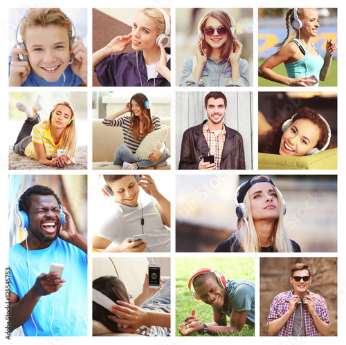Collage of young happy peop...