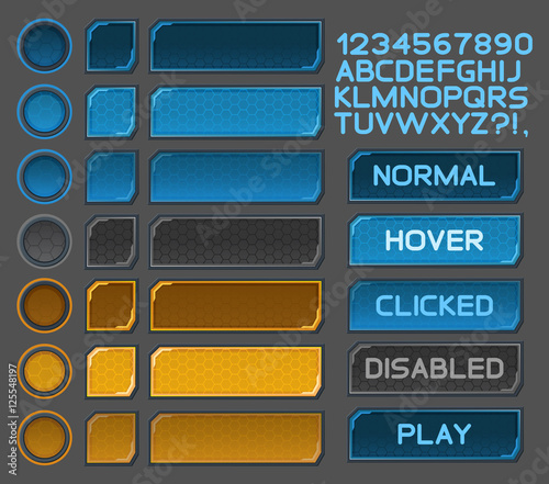 Interface buttons set for space games or apps