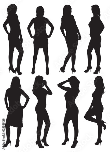 Eight silhouettes of beautiful girls