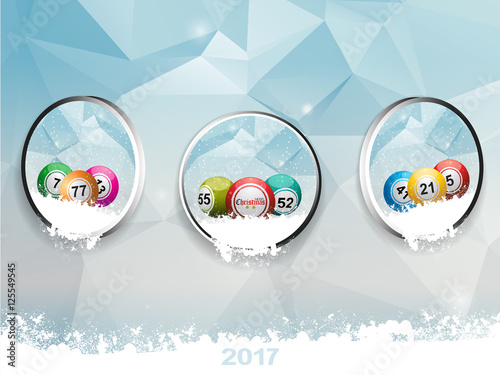 Three borders with Christmas bingo balls over ice and snow