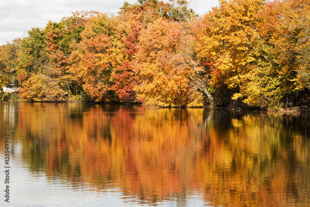 Colorfull fall leaves reflecting in Southards Pond Colorfull fall leaves reflecting in Southards Pond
