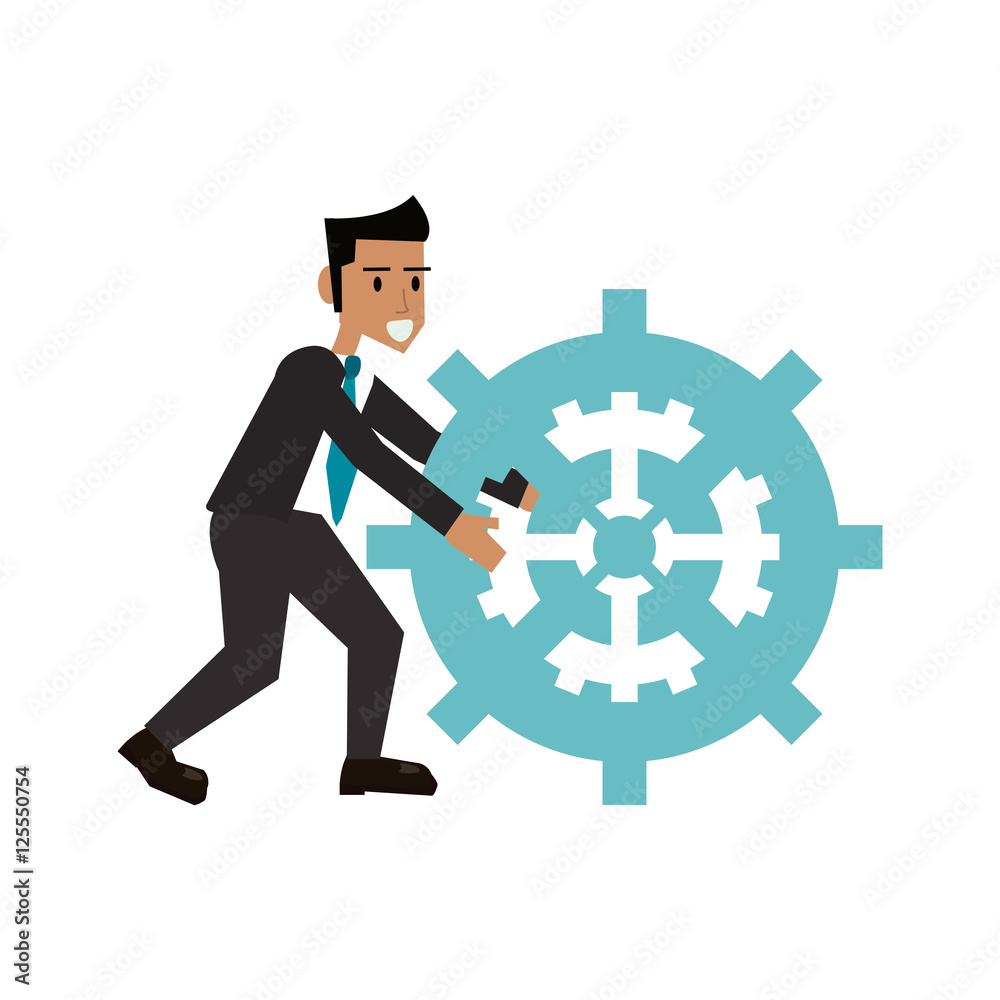 Businessman avatar with gear icon. Businesspeople management and corporate theme. Isolated design. Vector illustration Businessman avatar with gear icon. Businesspeople management and corporate theme. Isolated design. Vector illustration