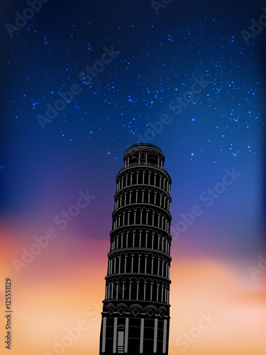 The Leaning Tower of Pisa at night 