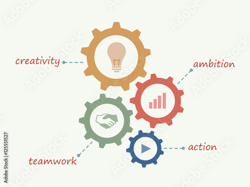 Mechanism Business start up concept with colorful gear icons illustration