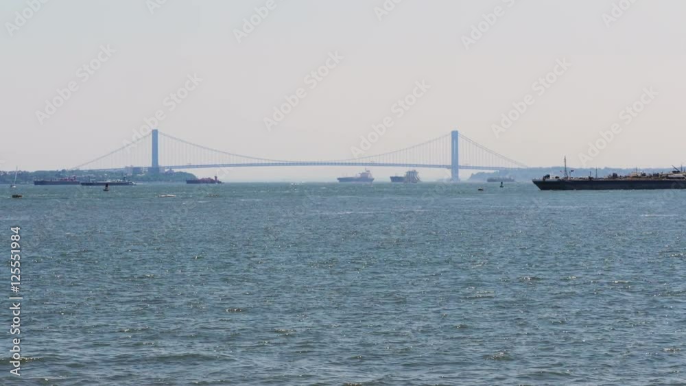 Verrazano Narrows Bridge New York With Ship Traffic Verrazano Narrows Bridge New York With Ship Traffic