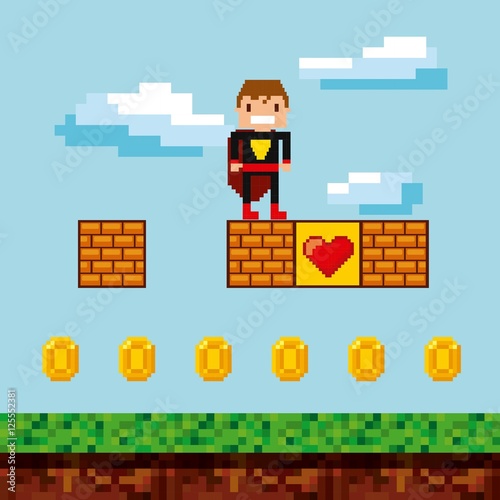 pixelated video game icons vector illustration design