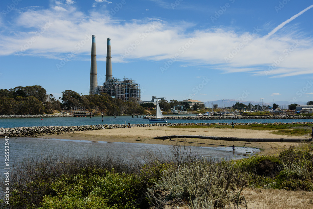 Coast line of California with power plant Coast line of California with power plant