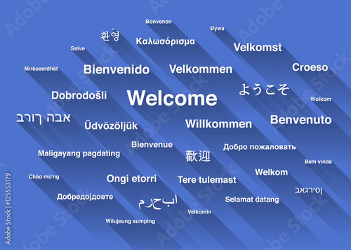 White welcome phrase in different languages