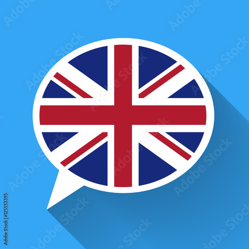 White speech bubble with Great Britain flag