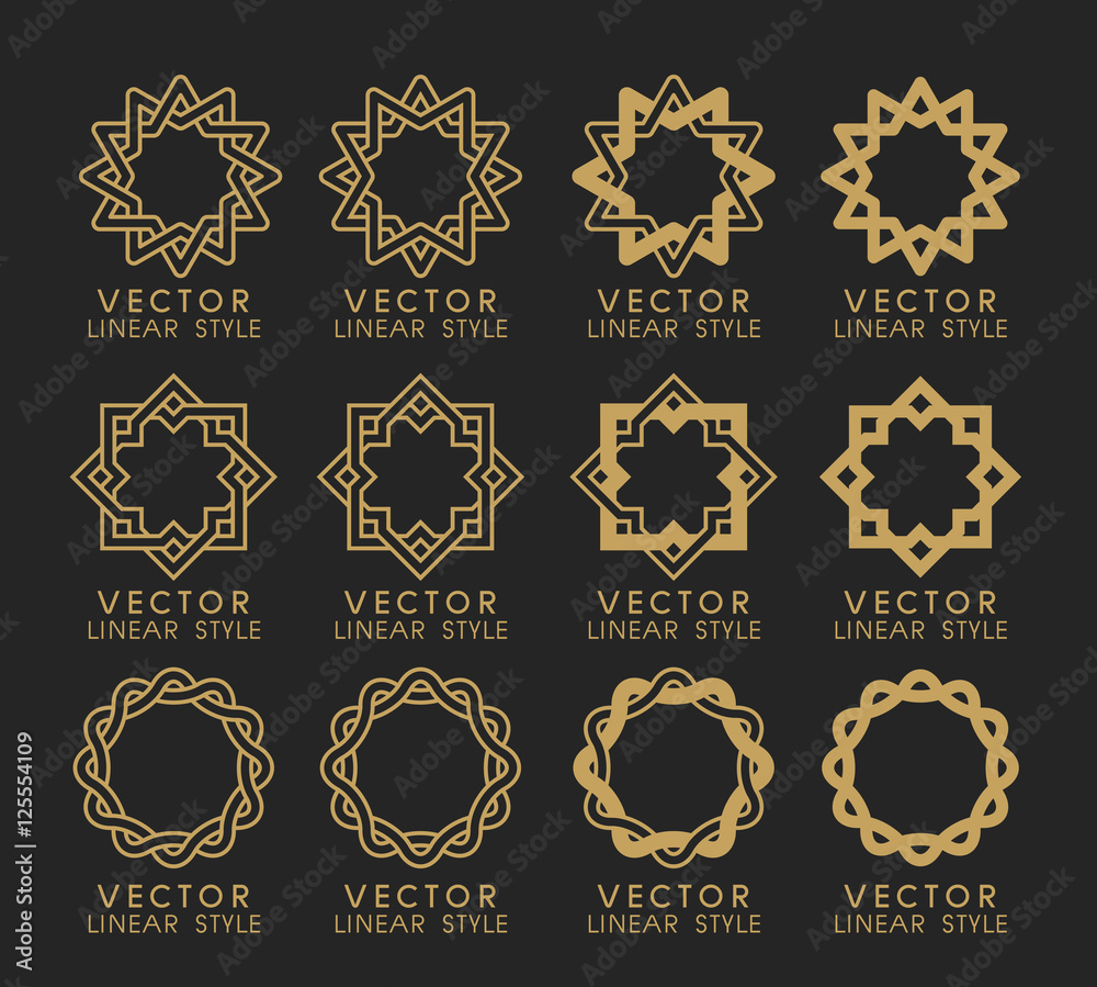 Vector set of linear design elements, logo design templates and mono ...