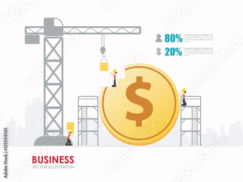 Infographic business dollar coin shape template design.building to success concept vector illustration / graphic or web design layout.