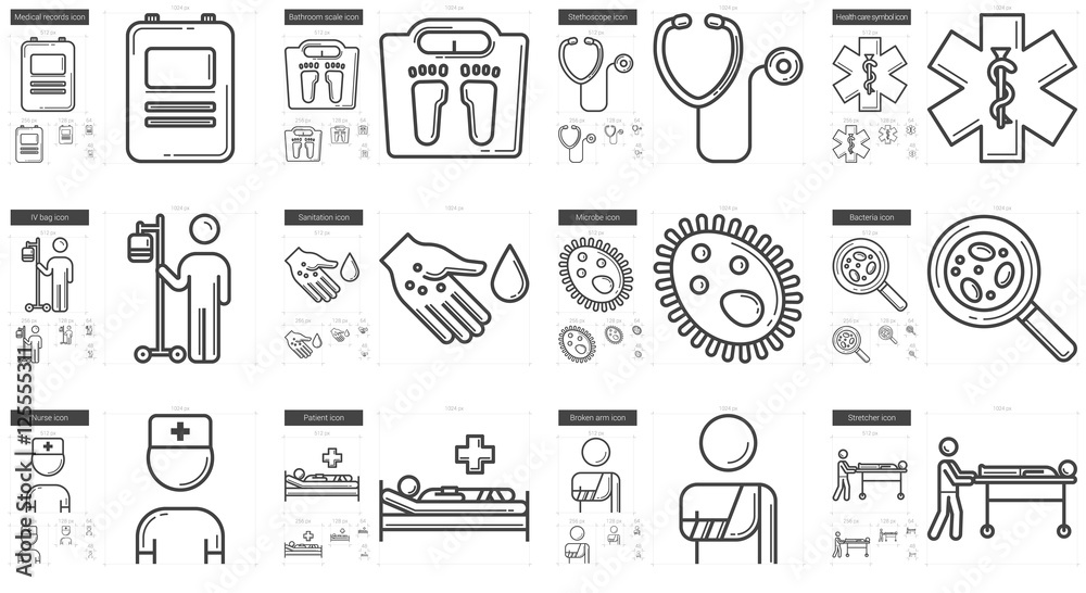 Fototapeta premium Medicine line icon set.