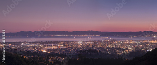 Panorama Night View of San Francisco Bay, East Bay, Oakland, Montclair, Emeryville, Oakland Bridge
