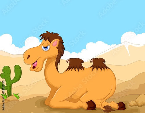 cute camel cartoon sitting in the desert