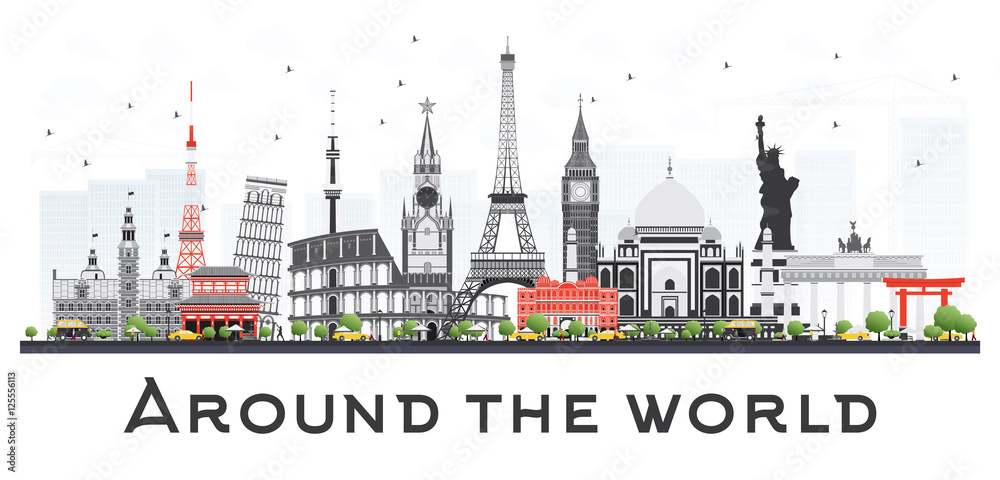Travel Concept Around the World with Famous International Landmarks