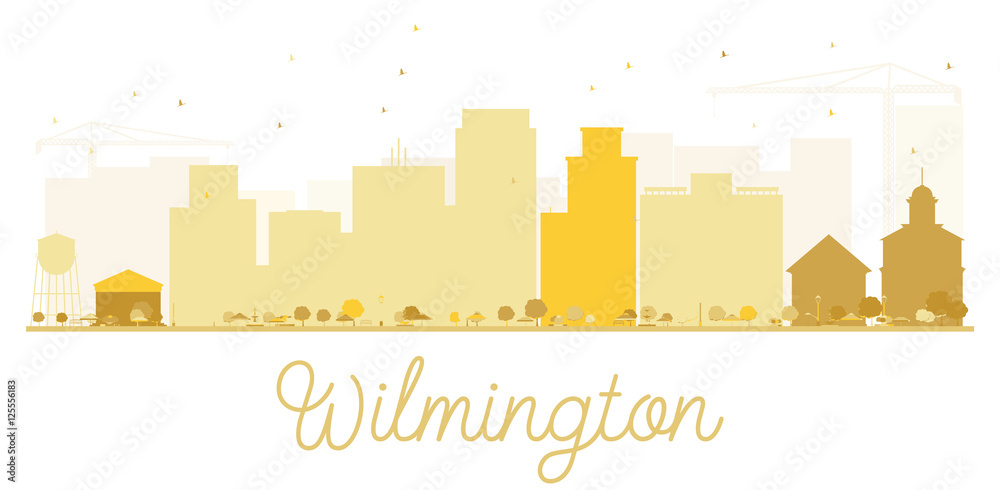Wilmington City skyline golden silhouette.