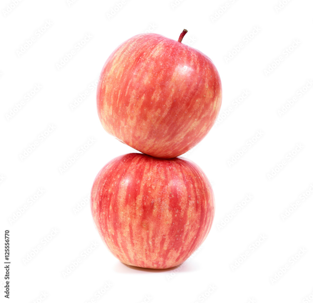 Two red apple stack isolated on white background.Apple isolated. Two red apple stack isolated on white background.Apple isolated.