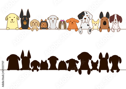 big dogs and small dogs border with silhouette