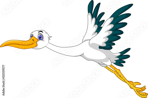 cute stork cartoon flying
