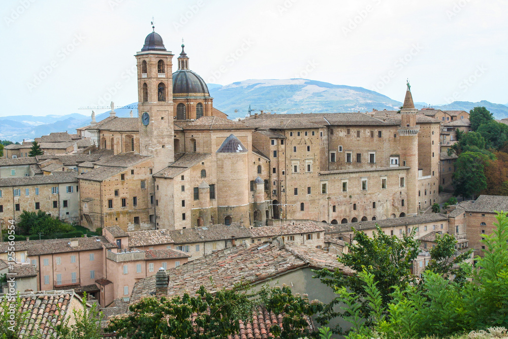 Landscape of Urbino, with Palazzo ducale 

